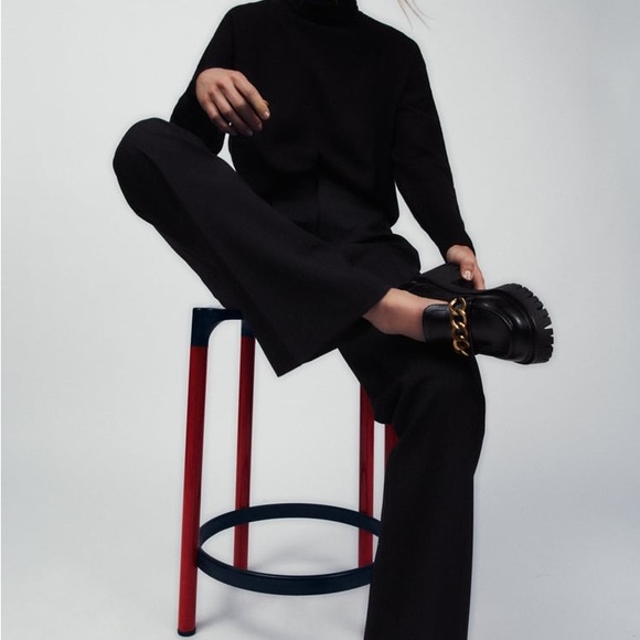 ZARA GOLD CHAIN DETAIL LUG SOLE HEELED LOAFERS - Picture 7 of 10